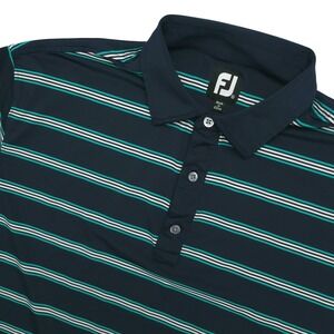 FootJoy Polo Shirt Mens XL Blue Stripe Quarry Oaks Golf Performance Stretch Top